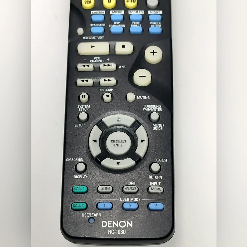 Denon RC-1030 Universal AV Receiver Remote - Black with Yellow & Blue Buttons Pr